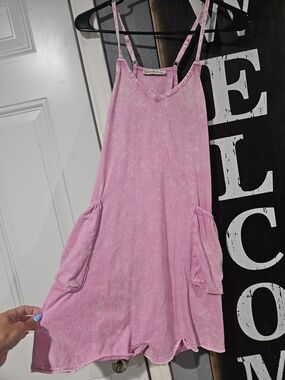 Zenana Outfitters Pink Washed Spaghetti Strap Romper